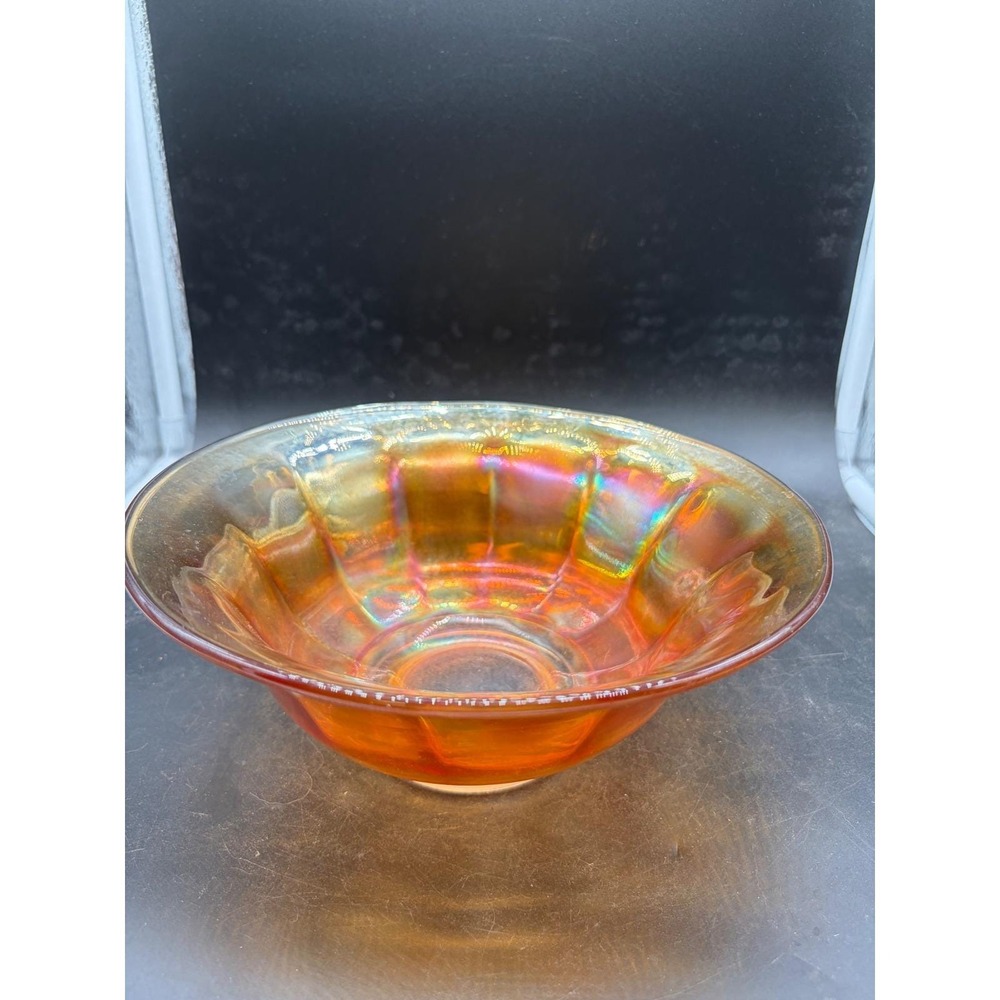 Vintage Marigold Carnival Glass Bowl Iridescent Orange Paneled‎ 9 Inch Bowl